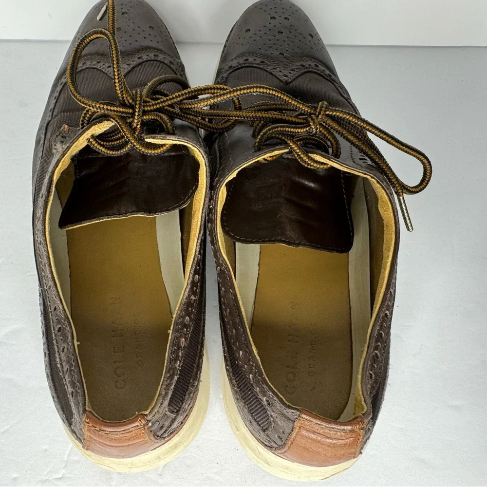 Cole Haan Grand O’s‎ Brown Leather And Fabric Wingtip Oxfords  Men’s Size 10 M - Picture 5 of 13